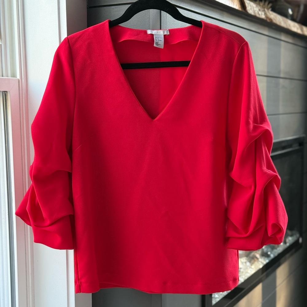 H&M Vibrant Red V-Neck Blouse